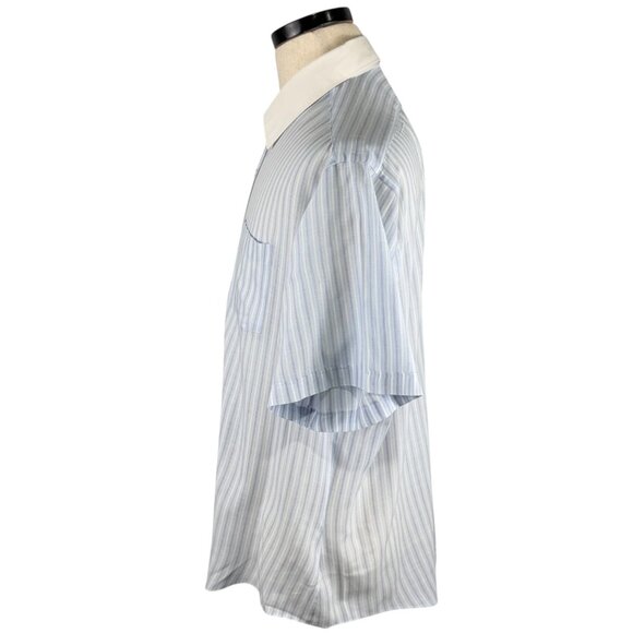 Vintage 80's Blue & White Striped Button Up Short Sleeve XL Shirt By Botany - Picture 2 of 11